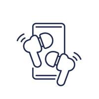 Ear buds, headphones connect to a phone line icon vector