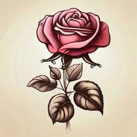 Delightful rose flowering plant as in vintage botanical illustration, victorian style on creamy paper background, photo