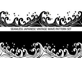 Japanese Vintage Seamless Wave Pattern Set. Vector Illustration. Horizontally Repeatable.