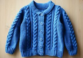 Baby wool coat. Handmade. For cold winter days. AI generated photo