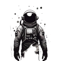 In the inky blackness of space, the silhouette of a solitary astronaut floating, graphic tshirt vector, contour,  white border background png