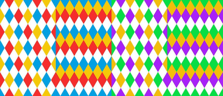Circus harlequin patterns, rhombus backgrounds