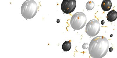 background with black and silver balloons, holiday banner, festive celebrate backdrop ballons. vector illustration