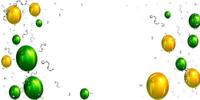 Illustration of green and yellow balloons and confetti on white background vector