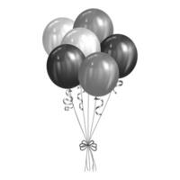 manojo de realista plata, gris y negro globos y cintas vector ilustración para decoración aniversario cumpleaños fiesta