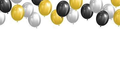 illustration of black, white and gold balloons with copy space on white background vector