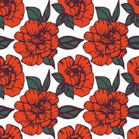 Red flowers on a white background seamless pattern. Ornament for fabric,wrapping paper, cards and other materials. vector