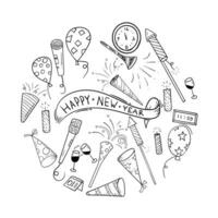 New year icon with doodle art in circle design for happy new year celebration template vector