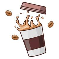 Paper cup filled with black coffee in vector style on a white background.