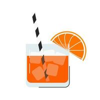 Californication summer cocktail. Classic american drink isolated on white. Popular strong alcoholic cocktail decorated with orange and ice. Tropical exotic shake. Hand drawn flat vector illustration