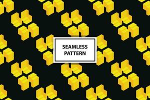 Abstract geometric seamless pattern. Isometric yellow shapes on black background. Creative design. Vector illustration.