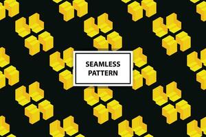 Abstract geometric seamless pattern. Isometric yellow shapes on black background. Creative design. Vector illustration.