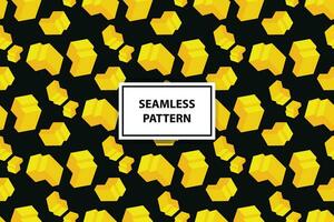 Abstract geometric seamless pattern. Isometric yellow shapes on black background. Creative design. Vector illustration.