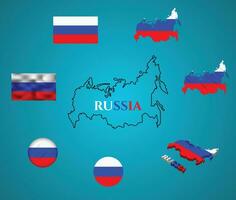 Russia map, flag with line art isolated on gradient background, vector illustration