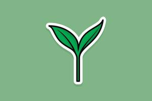 Green tree growth eco concept Sticker vector illustration. Nature object icon concept. Seeds sprout in ground sticker design logo.