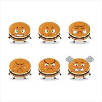 dorayaki dibujos animados personaje con varios enojado expresiones vector