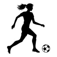 Woman footballer playing silhouette. Vector illustration