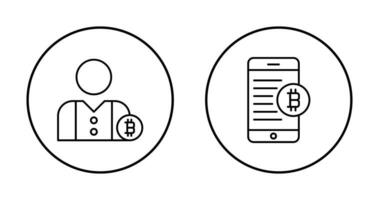 usuario y bitcoin móvil icono vector