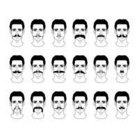 Set of Mustaches with a man's head. Vector illustration in flat style. For barbershops and hairdressers