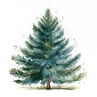 Watercolor illustration of a simple green spruce. Christmas clipart, New Year, holiday, forest. Generative AI photo