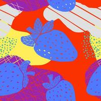 a strawberry pattern with blue and red berries vector