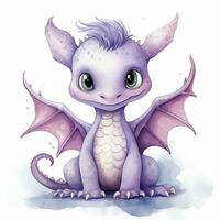 Cute watercolor little dragon baby illustration isolated clipart character. Generative AI photo