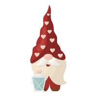 A Christmas gnome holds a flashlight. Vector illustration on a white background.