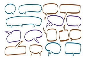 Comic Speech Bubble Illustration. Set of Dialog cloud. Message and communication. Cartoon talk balloon for chat text. Empty sketch element, doodle shape vector