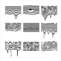 Melted Glitch Stripe. Abstract melting line drip distortion. Psychedelic wavy surreal element. Geometric wave curve effect isolated on white background vector