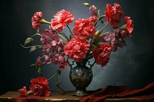 Vibrant Carnations vase. Generate Ai photo