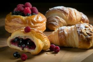 Viennoiserie berries pastry bakery. Generate Ai photo