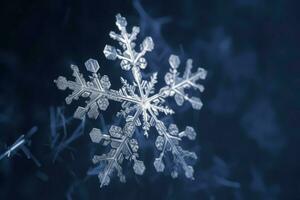 Snowflake falling down macro shot. Generate Ai photo
