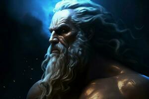 Zeus greek god portrait with long hair. Generate Ai photo