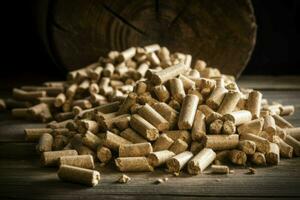 Wooden pressed biomass eco pile. Generate Ai photo