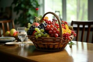 decorativo Fruta cesta comida habitación. generar ai foto