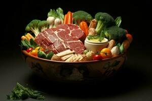 Fresh Food bowl meat vegetables. Generate Ai photo