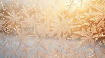 ai generative Ice flower on window close up at early morning sunshine photo