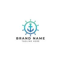 Anchor and ship steering wheel navigation logo design on white background, Vector illustration.