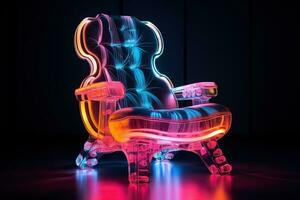 Musical chair in neon light. Music concept. Generated by artificial intelligence photo