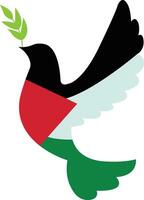 Palestine flag in peace dove. Vector flag and bird. Symbol of peaceful with color of Palestine flag isolated on. Free Palestine. Good will during war. Israeli Palestinian War