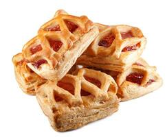 Puff pastry pastry with lingonberry jam isolated on a white background. Cookies with lingonberry jam. photo