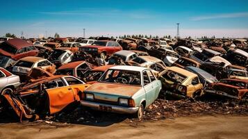 Generative AI, Car dump with a lot of broken used cars photo