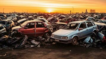 Generative AI, Car dump with a lot of broken used cars photo