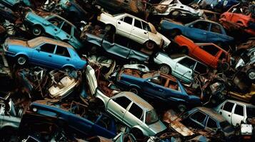 Generative AI, Car dump with a lot of broken used cars photo