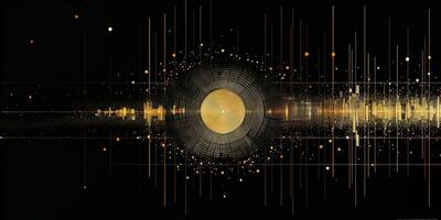 Generative AI, abstract golden and black colors background, data visualization or stock market charts concept photo