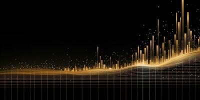 Generative AI, abstract golden and black colors background, data visualization or stock market charts concept photo