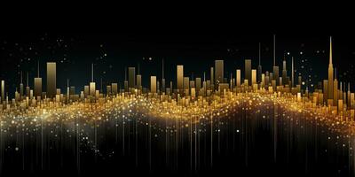 Generative AI, abstract golden and black colors background, data visualization or stock market charts concept photo