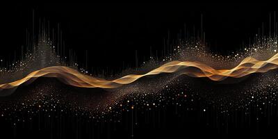 Generative AI, abstract golden and black colors background, data visualization or stock market charts concept photo