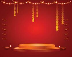 diwali banner with diya and 3d podium for product display vector