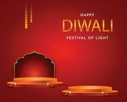 diwali banner with diya and 3d podium for product display vector